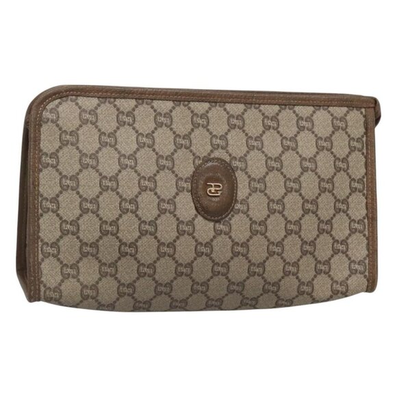 GUCCI GG Plus Supreme Clutch Bag PVC Beige Auth BA1058 - Picture 1 of 16